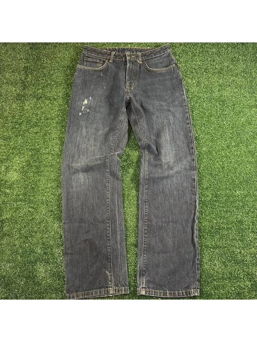 Patagonia dark blue distressed denim jeans hiking outdoors grunge size 32x32